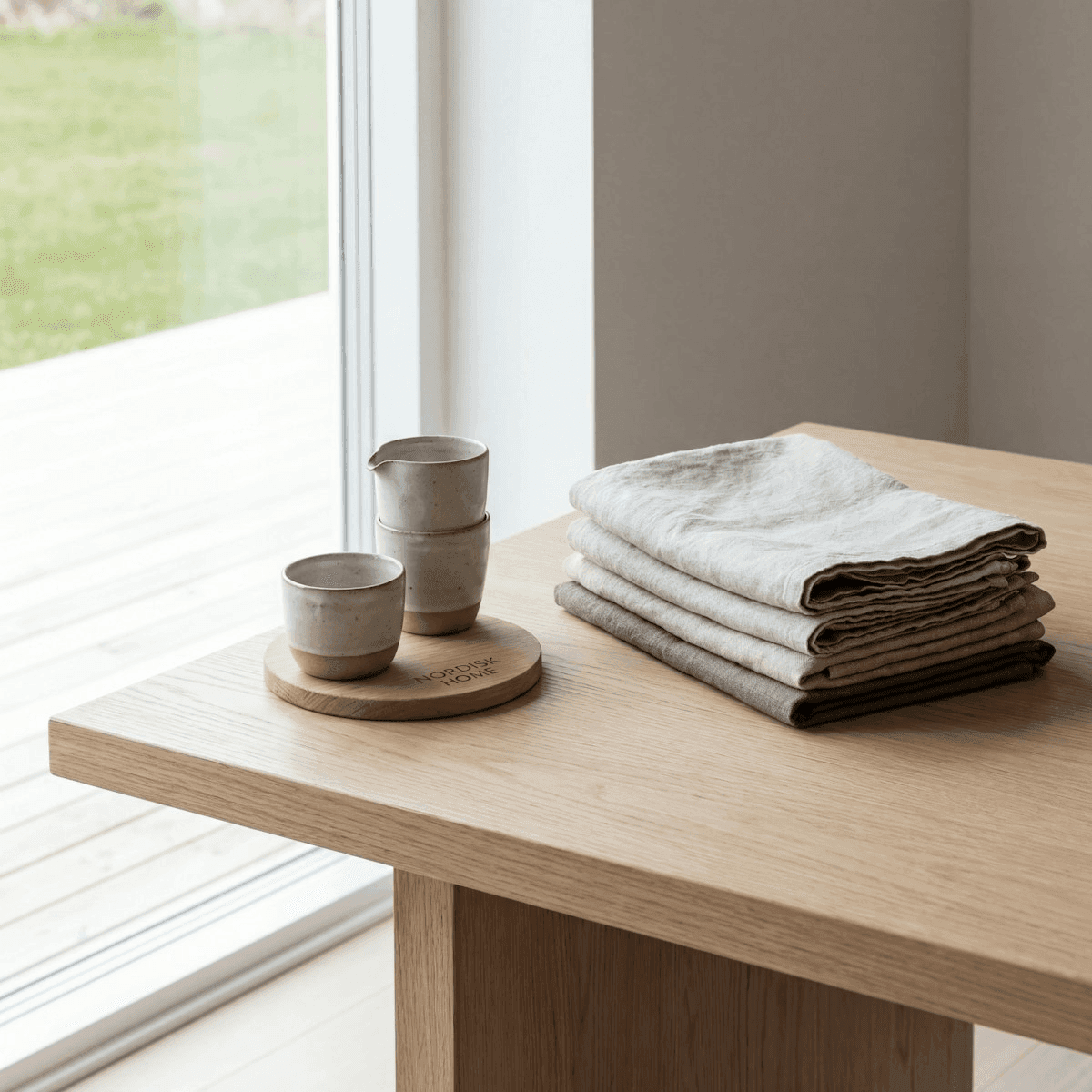 Stack of natural linen tea towels
